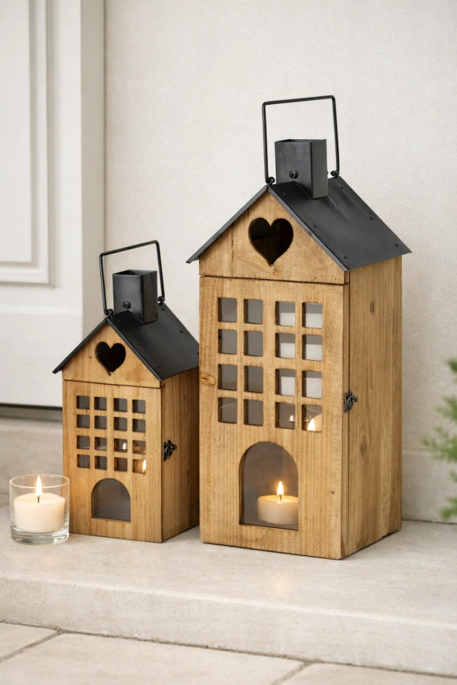 Dřevěná lucerna Home sweet home 40 cm - menší