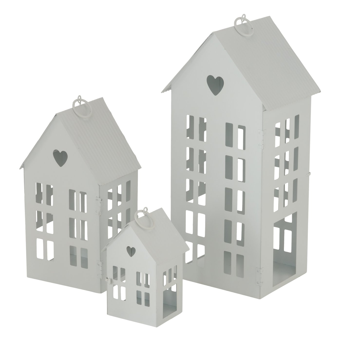 Lucerna kovová Domek 24 cm bílá - střední