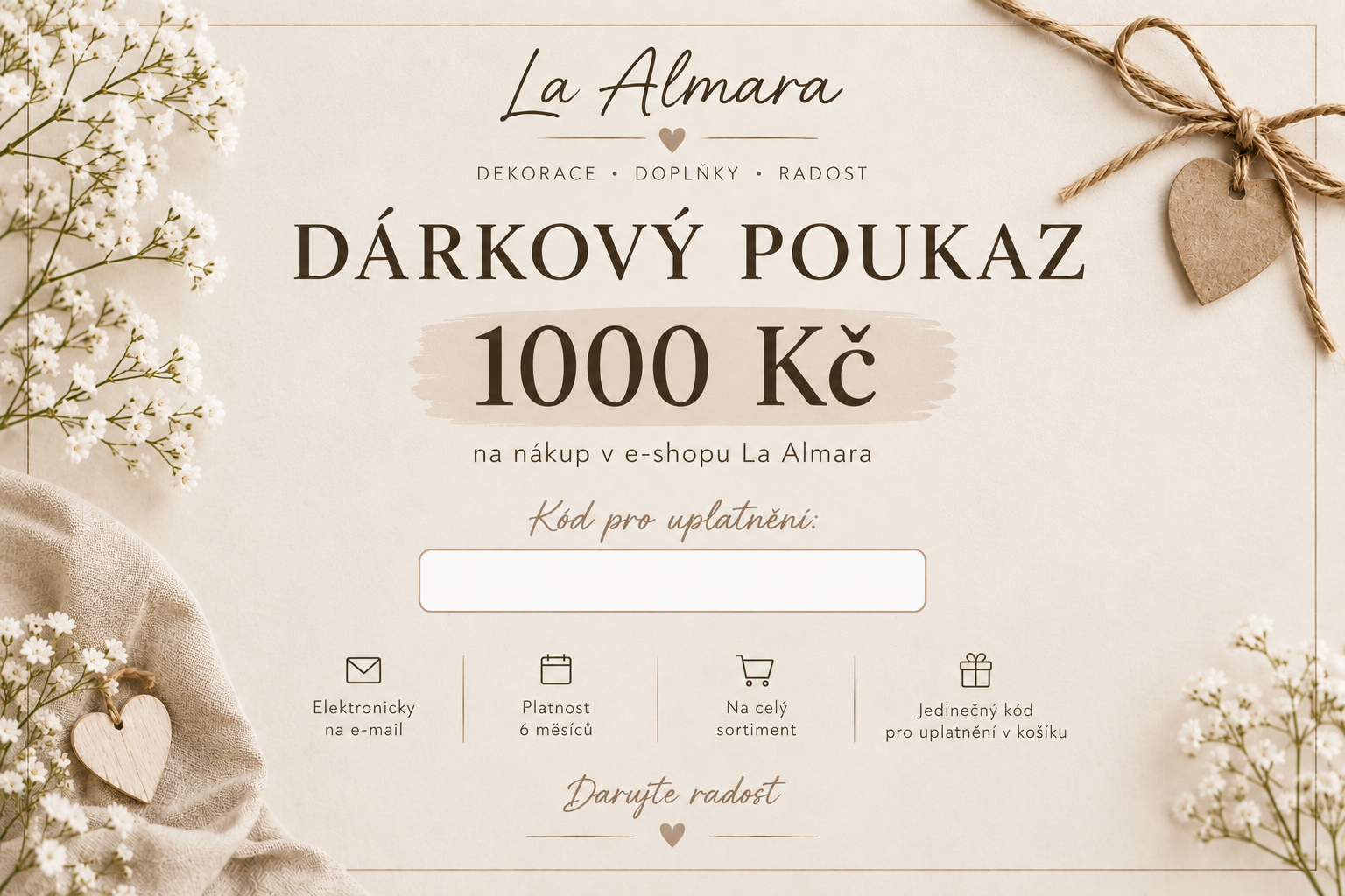 Elektronický dárkový poukaz/voucher v hodnotě 1000 Kč