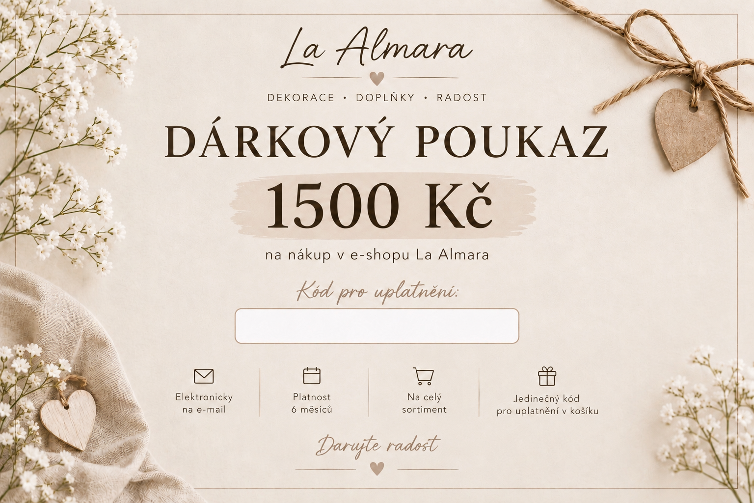 Elektronický dárkový poukaz/voucher v hodnotě 1500 Kč