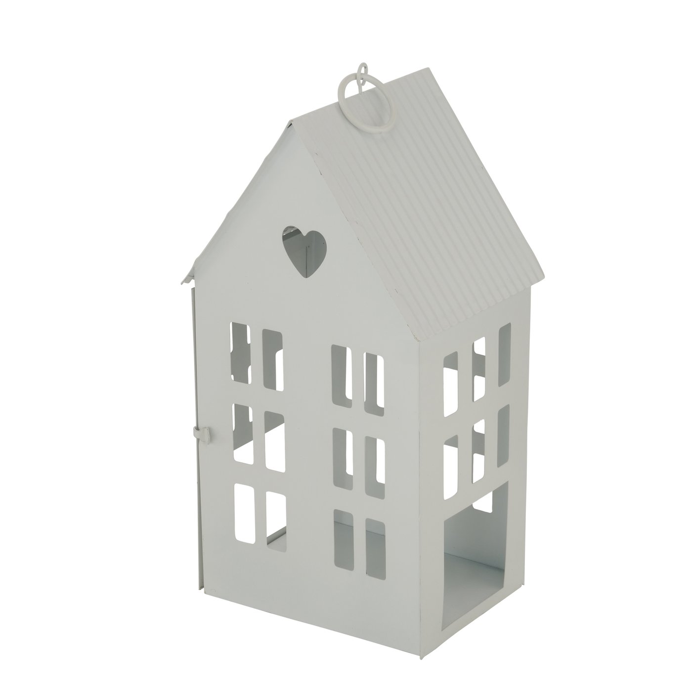 Lucerna kovová Domek 24 cm bílá - střední