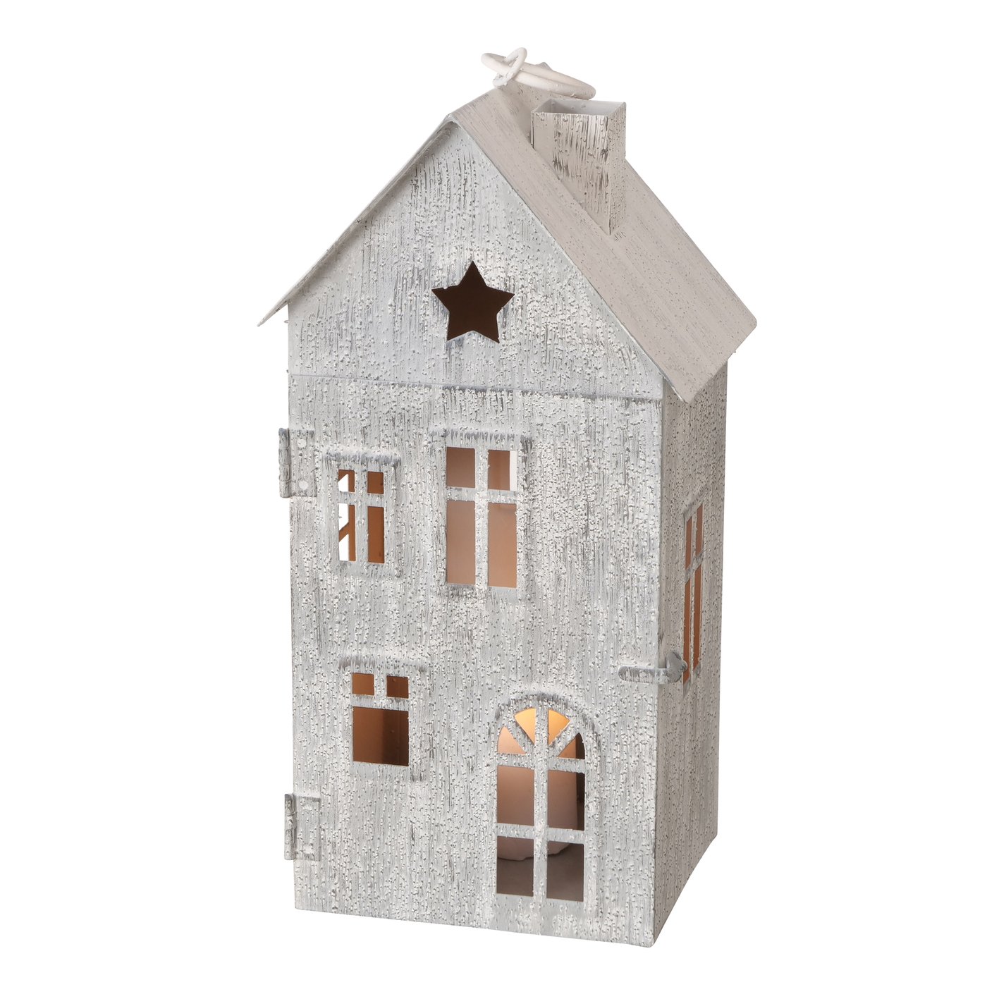 Lucerna kovová Domek 21 cm šedá - střední