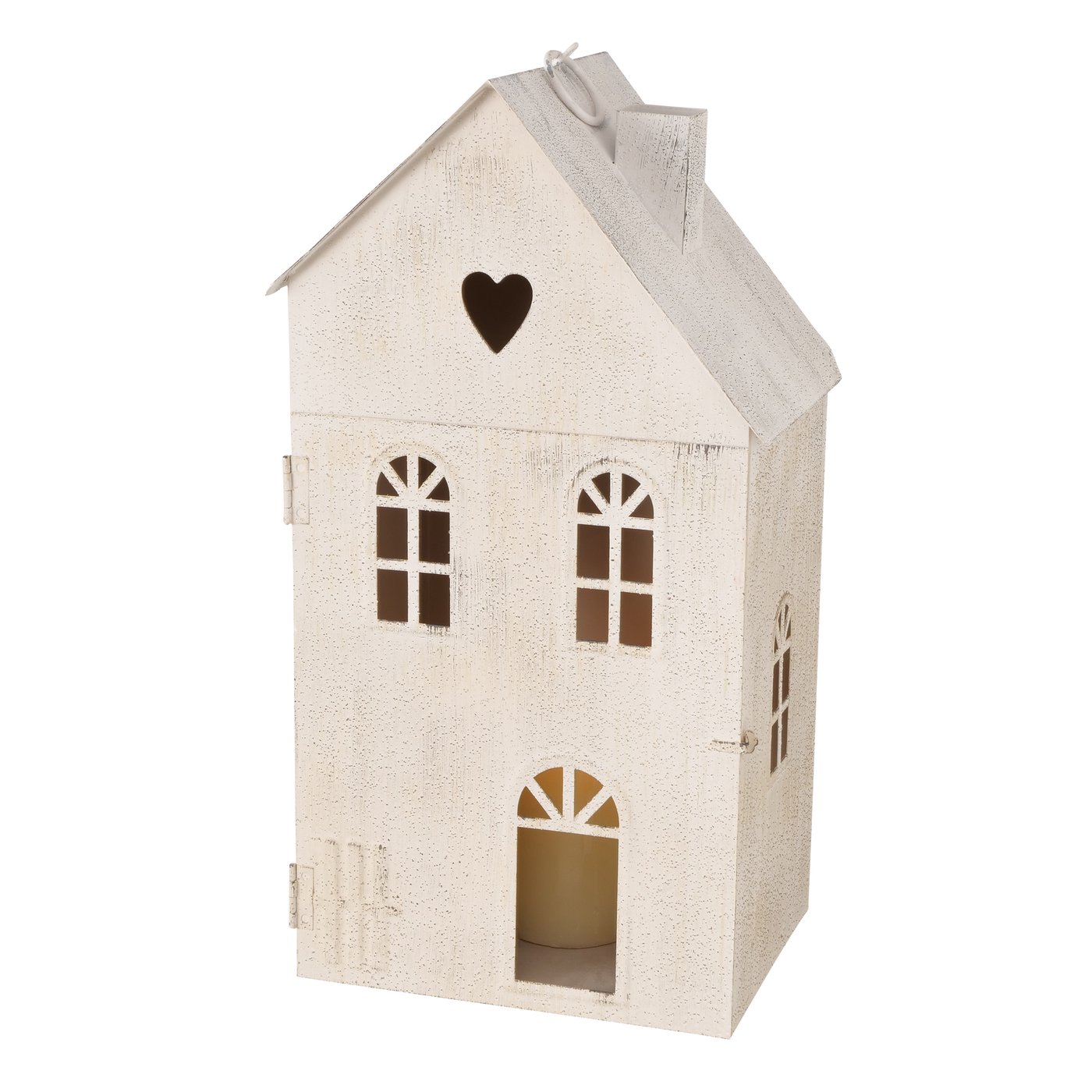 Kovová lucerna Domek 35 cm béžová - největší 