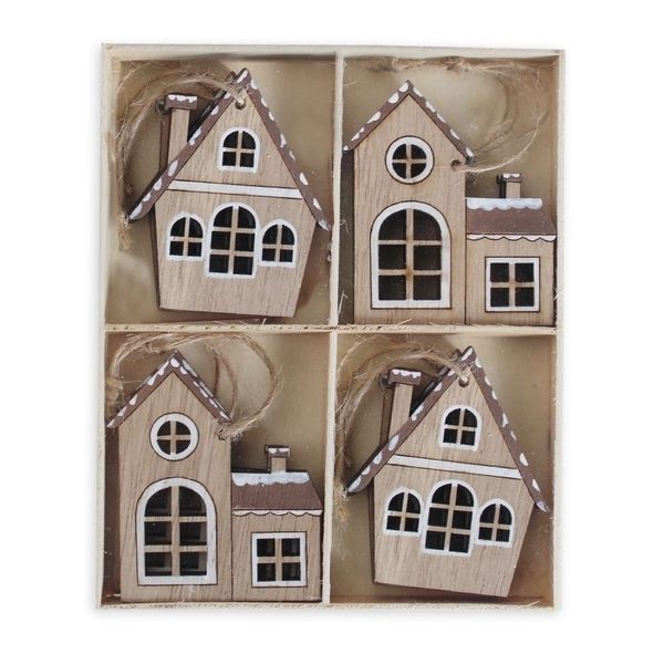 Dřevěné domečky na zavěšení 5,7 cm - set 8 ks