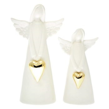 Porcelánový anděl se zlatým srdcem – velký, 19 cm