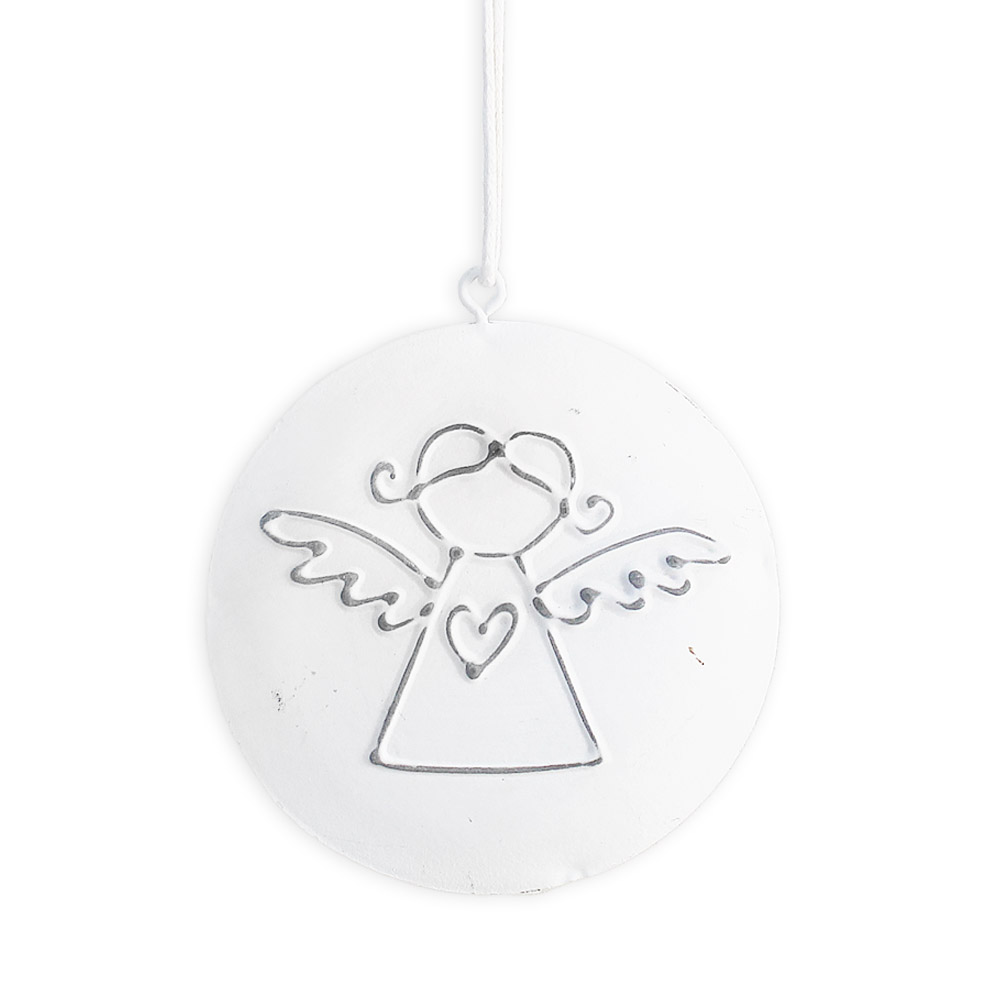 Kovová závěsná dekorace Anděl – bílá, pr. 8 cm