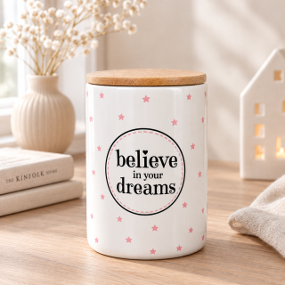 Robustní keramická dóza Believe s bambusovým víčkem 16 cm