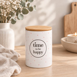 Robustní keramická dóza Time s bambusovým víčkem 19 cm