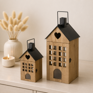 Dřevěná lucerna Home sweet home 56 cm - větší