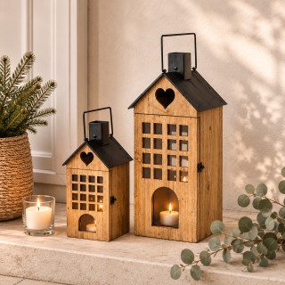 Dřevěná lucerna Home sweet home 40 cm - menší 