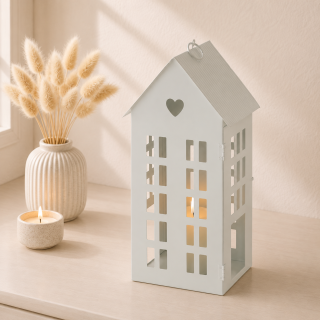 Lucerna kovová Domek 35 cm bílá - největší