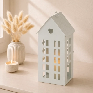 Lucerna kovová Domek 35 cm bílá 