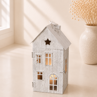 Lucerna kovová Domek 21 cm šedá - střední 