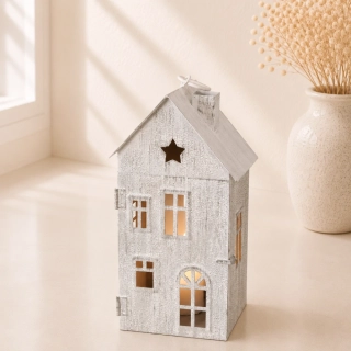 Lucerna kovová Domek 21 cm šedá 