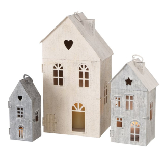 Lucerna kovová Domek 21 cm šedá - střední 