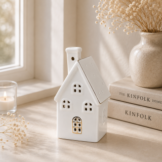 Porcelánový LED svícen Chaloupka 17 cm - větší
